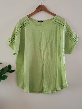 FROCCELLA Cotton Short Sleeve Top W Crochet Eyelet Detail - One Size